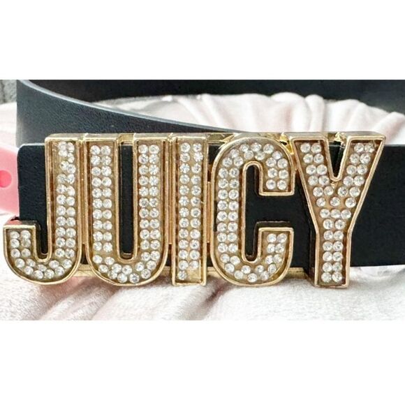 Juicy Couture Rhinestone Block Logo Buckle Belt